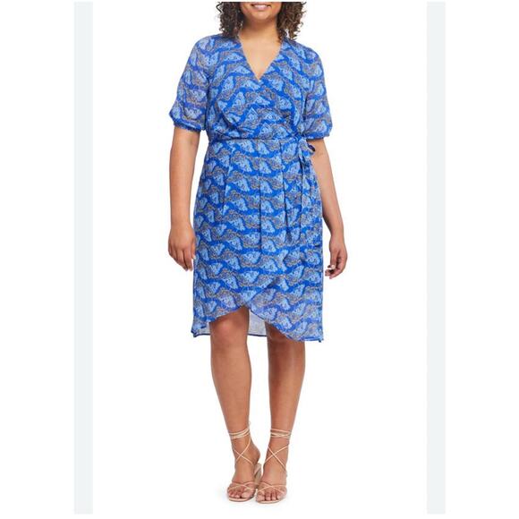 New ESTELLE Floral Flowy Plus Size 1x 16W Wrap V Neck Lined Tiered Dress Resort - Picture 1 of 11